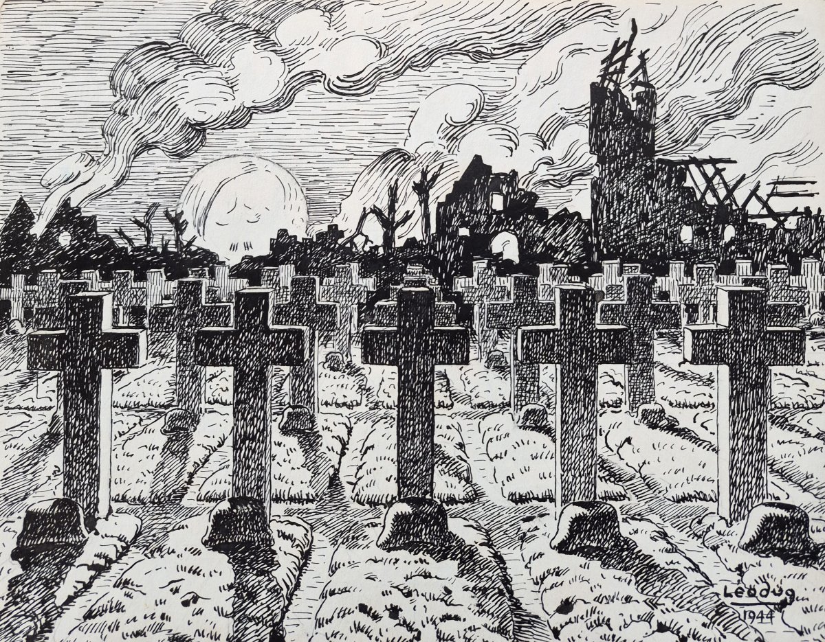 Léon Dugand (1878-1974) Le déclin de l'astre - Hitler soleil couchant, Encre