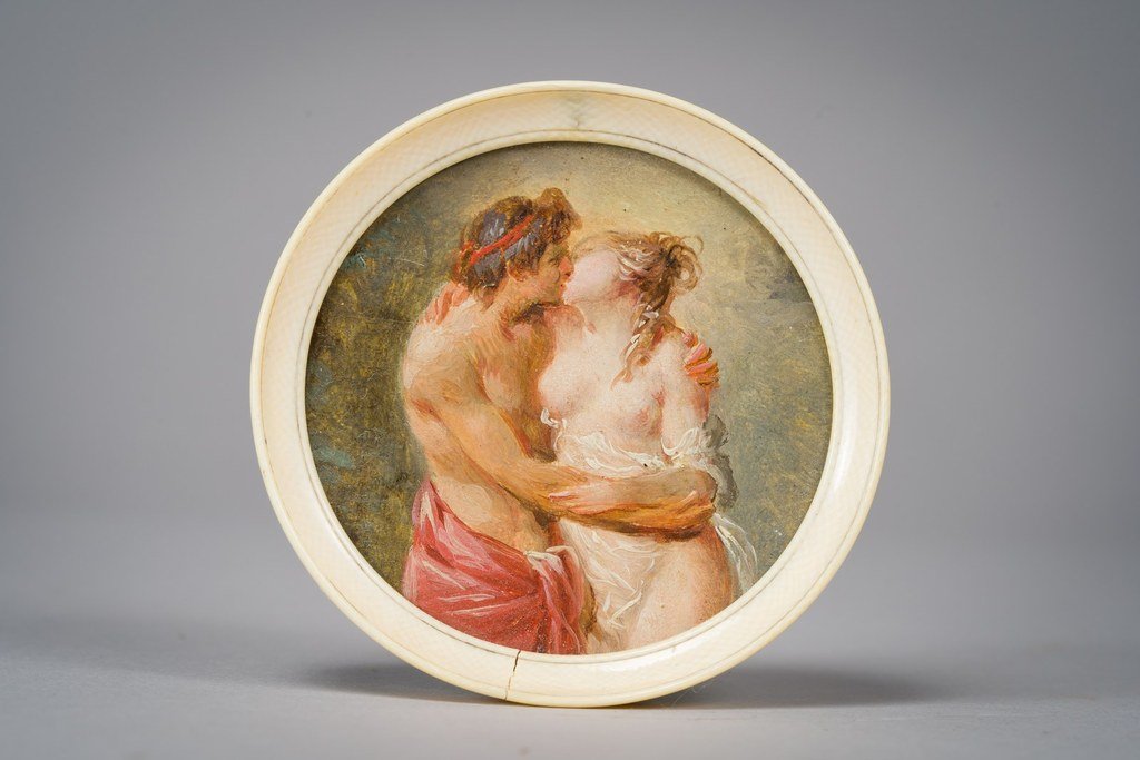 Miniature Dans l'Entourage De Fragonard , Le Baiser-photo-2