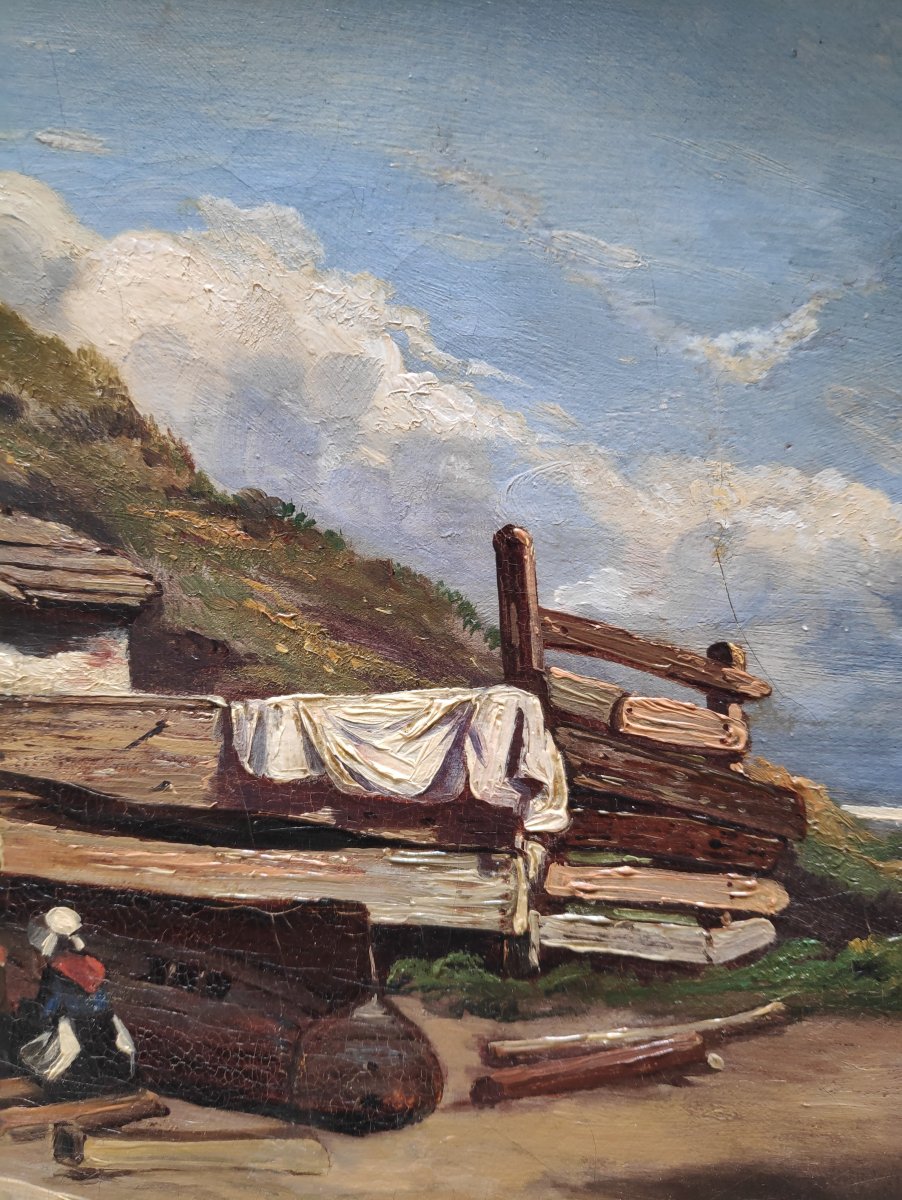 Charles Louis Mozin (1806-1862), La Réparation De La Barque, Huile Sur Toile-photo-4