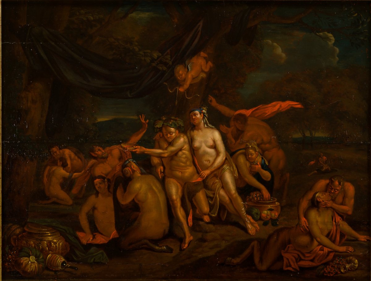 Attribué à Frans Bartholomeus Douven (1688-1726), Bacchanale, Huile Sur Panneau.-photo-2