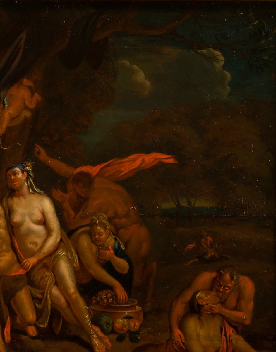Attribué à Frans Bartholomeus Douven (1688-1726), Bacchanale, Huile Sur Panneau.-photo-2