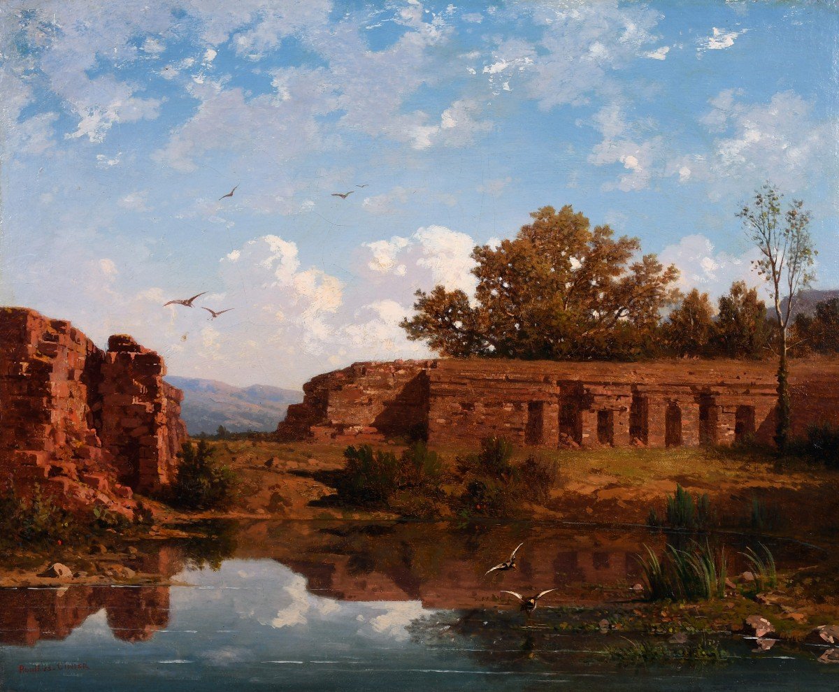 Antoine Claude Ponthus-cinier (1812-1885) - Ruines Au Bord De L’eau, Effet De Midi