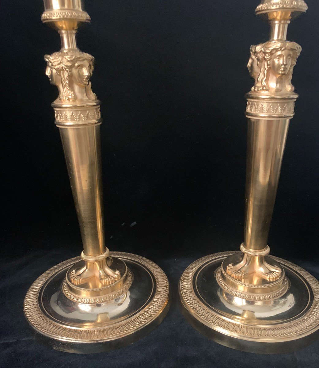 Claude Galle, Pair Of Antique Candlesticks, Beginning Of The XIXth Century.-photo-3