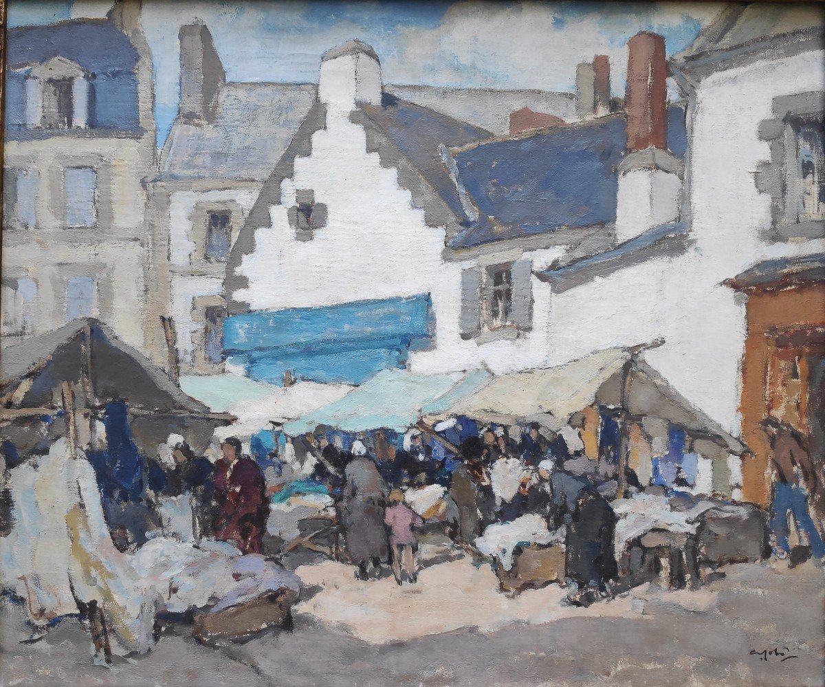 Georges Gobo (1876-1958), Market Scene In Douarnenez
