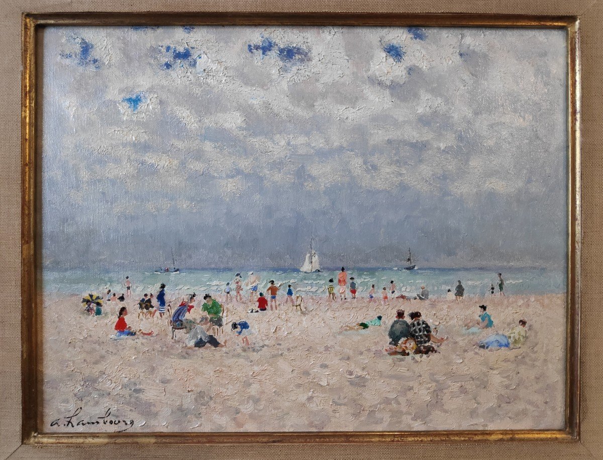 André Hambourg (1909-1999) - Temps Calme Sur La Plage à Deauville (?)-photo-2