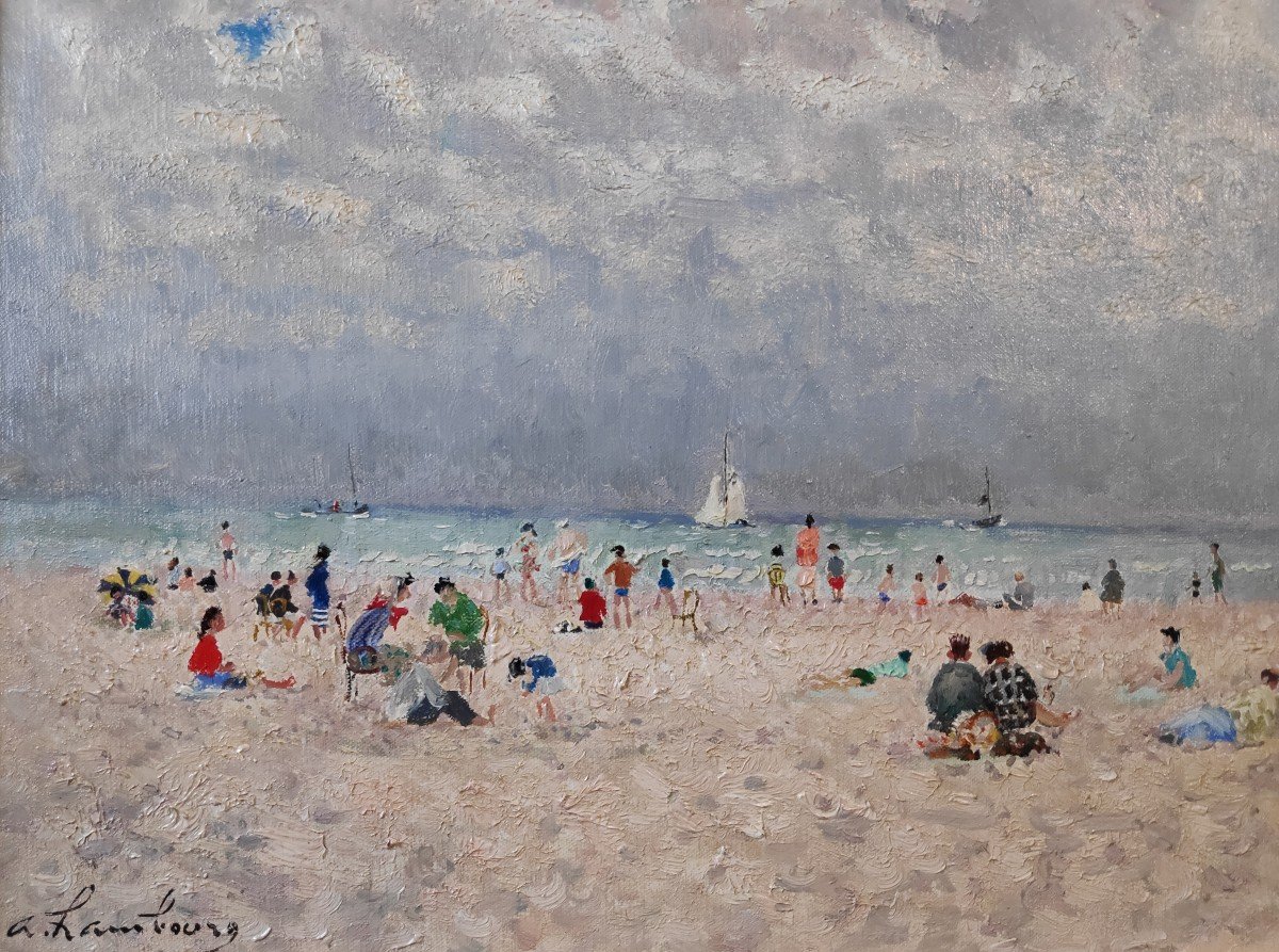 André Hambourg (1909-1999) - Temps Calme Sur La Plage à Deauville (?)-photo-4