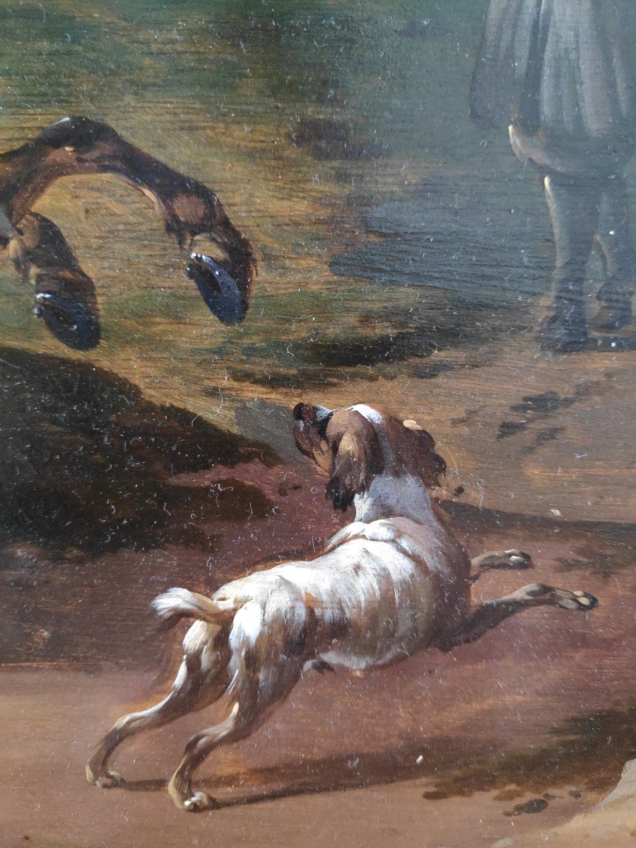 Simon Johannes Van Douw (c.1630-c.1680), The Falconer's Halt, Panel-photo-3
