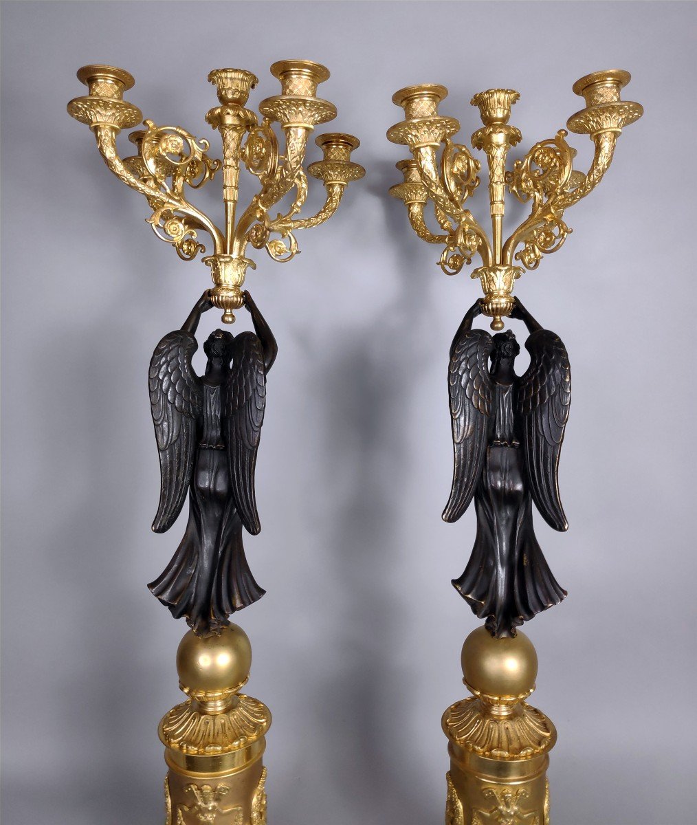 Beautiful Pair Of Candelabra With Winged Victories, Restoration Period-photo-4