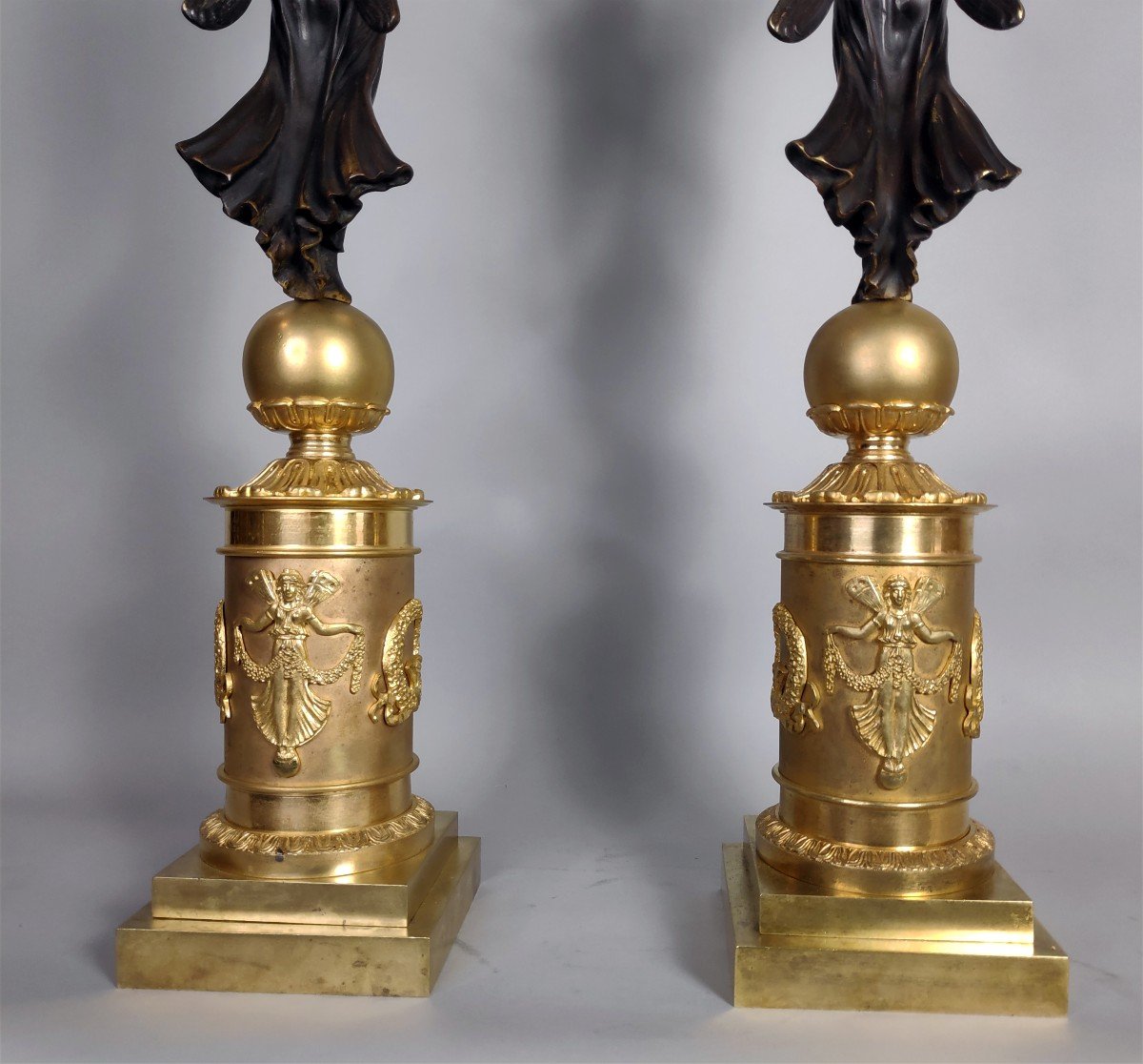 Beautiful Pair Of Candelabra With Winged Victories, Restoration Period-photo-1