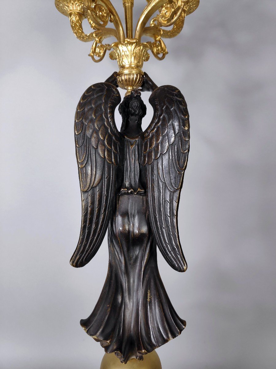 Beautiful Pair Of Candelabra With Winged Victories, Restoration Period-photo-3