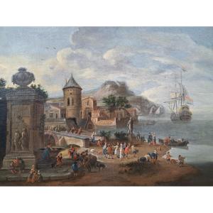 Pieter Bout (1658-1719), Attributed To - The Landing Of The Ottoman Dignitary - Oil