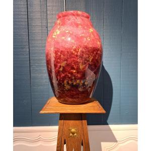 Large Pink, Parma And Yellow Schneider Vase, Art Deco - Art Nouveau