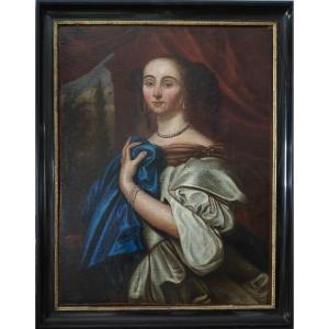 Ecole Hollandaise Du XVIIIème Siècle, Portrait D’une élégante aux perles