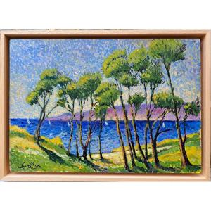 Pointillist School, View Of The South Of France, Sailboats At Sea, Signature To Decipher
