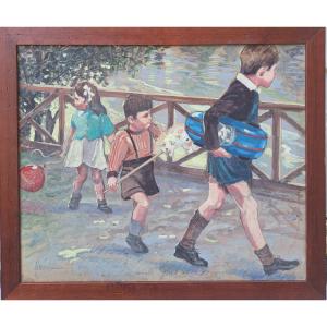Christiane Caillotin (20th Century), Children On A Walk