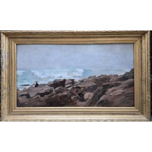 Pierre-emmanuel Damoye (1847-1916), The Painter Before The Wave, Oil