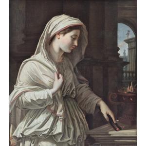 Ecole Française du XVIIIème signée et datée, Vestale entretenant le feu sacré