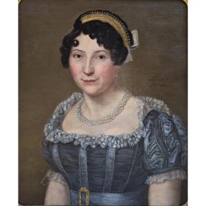 Sophie Guillemard (1780-After 1824), Rare portrait de femme au collier de perles