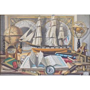 Charles Cerny (1892–1965), Maritime Still Life With Navigational Instruments, 1960