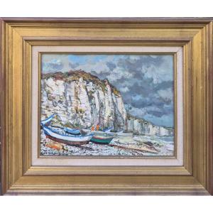 Jean Rigaud (1912-1999) - Veules les roses - la falaise - 1974