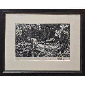 Léon Dugand (1878-1974), le premier miroir ou Narcisse, encre