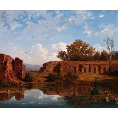 Antoine Claude Ponthus-cinier (1812-1885) - Ruins At The Water's Edge, Effect Of Noon