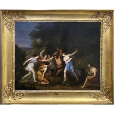 Jacques-antoine Vallin (1760 – 1831) Attribué, Le Supplice De Marsyas, Huile Sur Toile