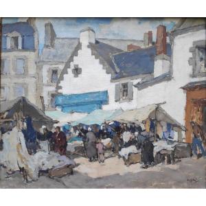 Georges Gobo (1876-1958), Scène De Marché à Douarnenez 