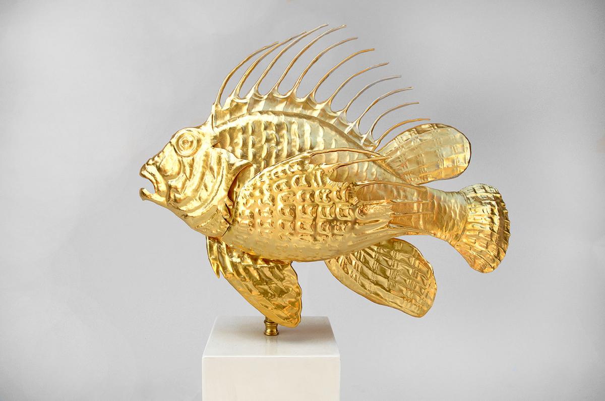 Gilt Brass And Stone Scorpion Fish Lamp, 1950 - Op220-photo-2