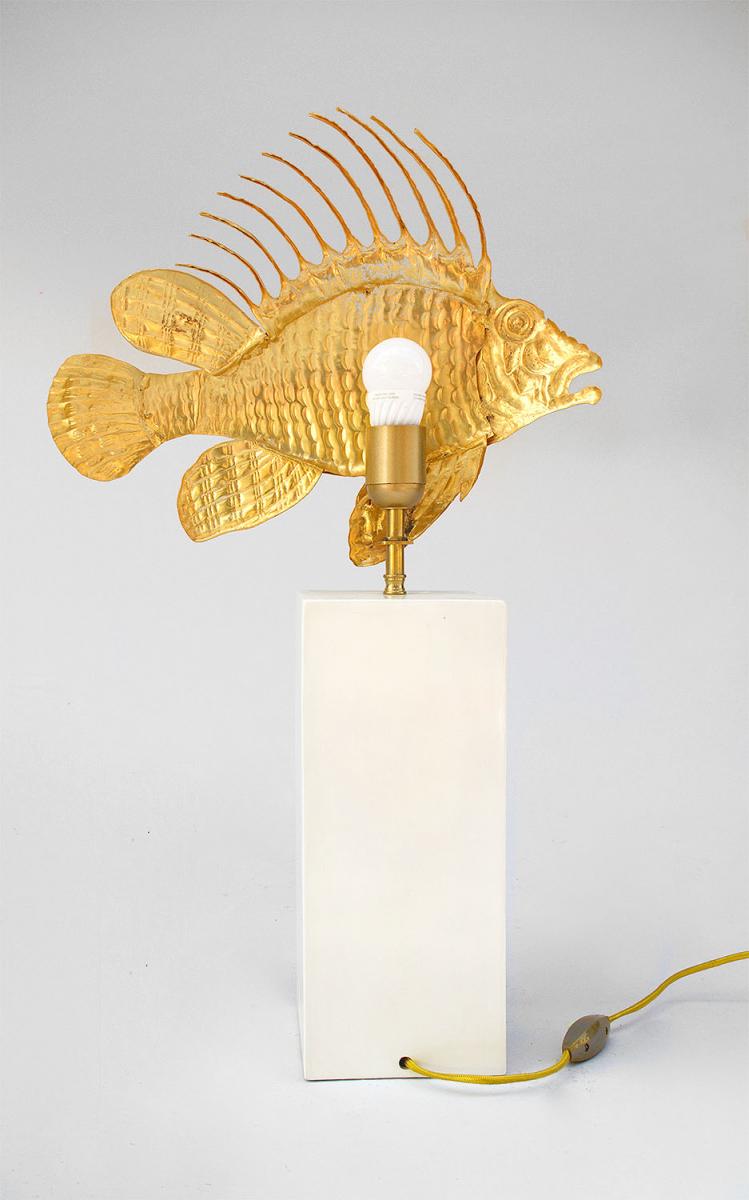 Lampe Poisson Rascasse En Laiton Doré, Circa 1950 - OP220-photo-4