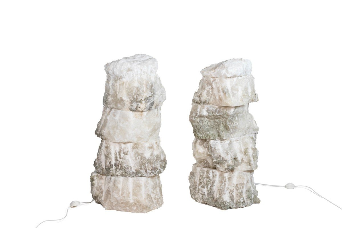 Pair Of Lamps In Alabaster, Contemporary Work, Ls54051756b