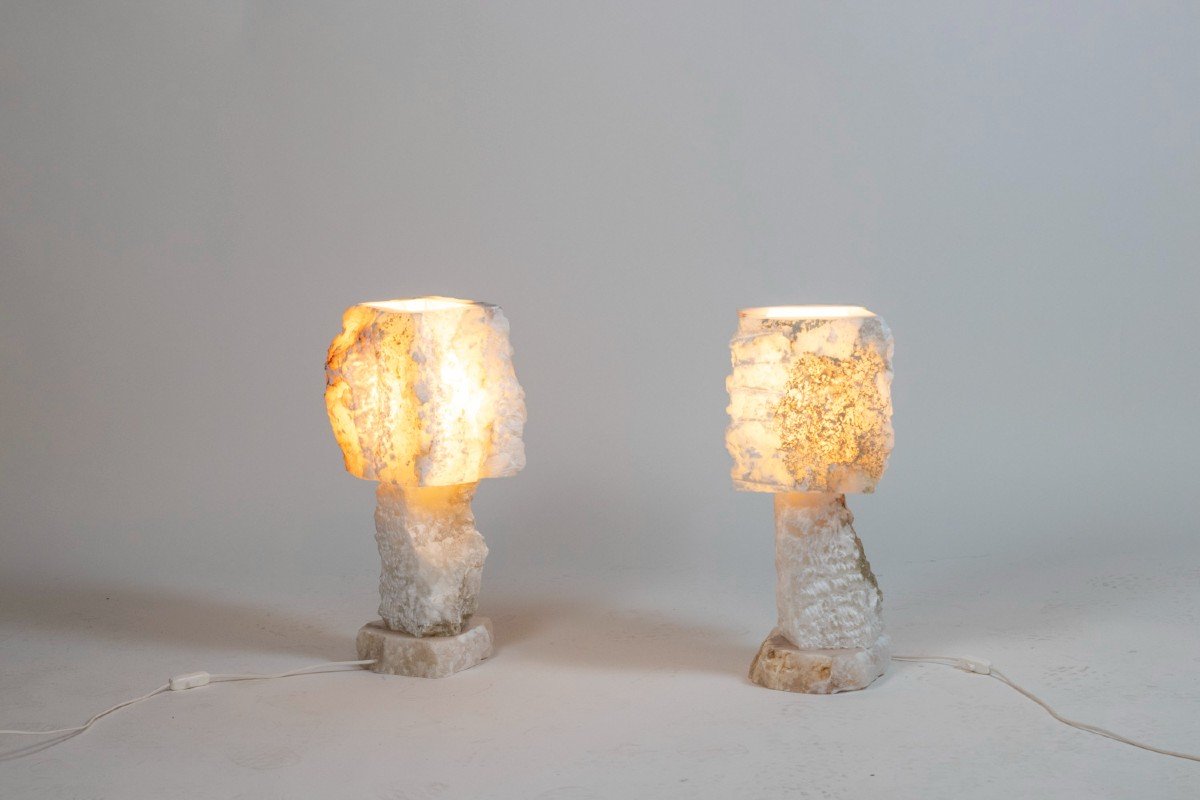 Pair Of Lamps In Alabaster, Contemporary Work, Ls5406881b-photo-1