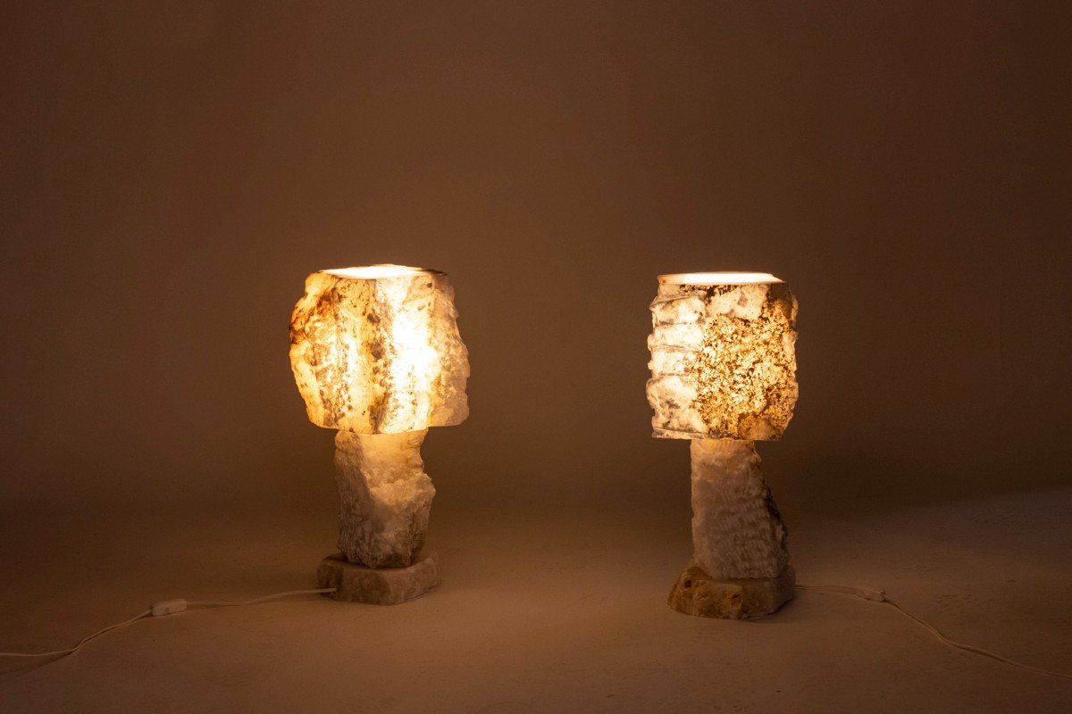 Pair Of Lamps In Alabaster, Contemporary Work, Ls5406881b-photo-2