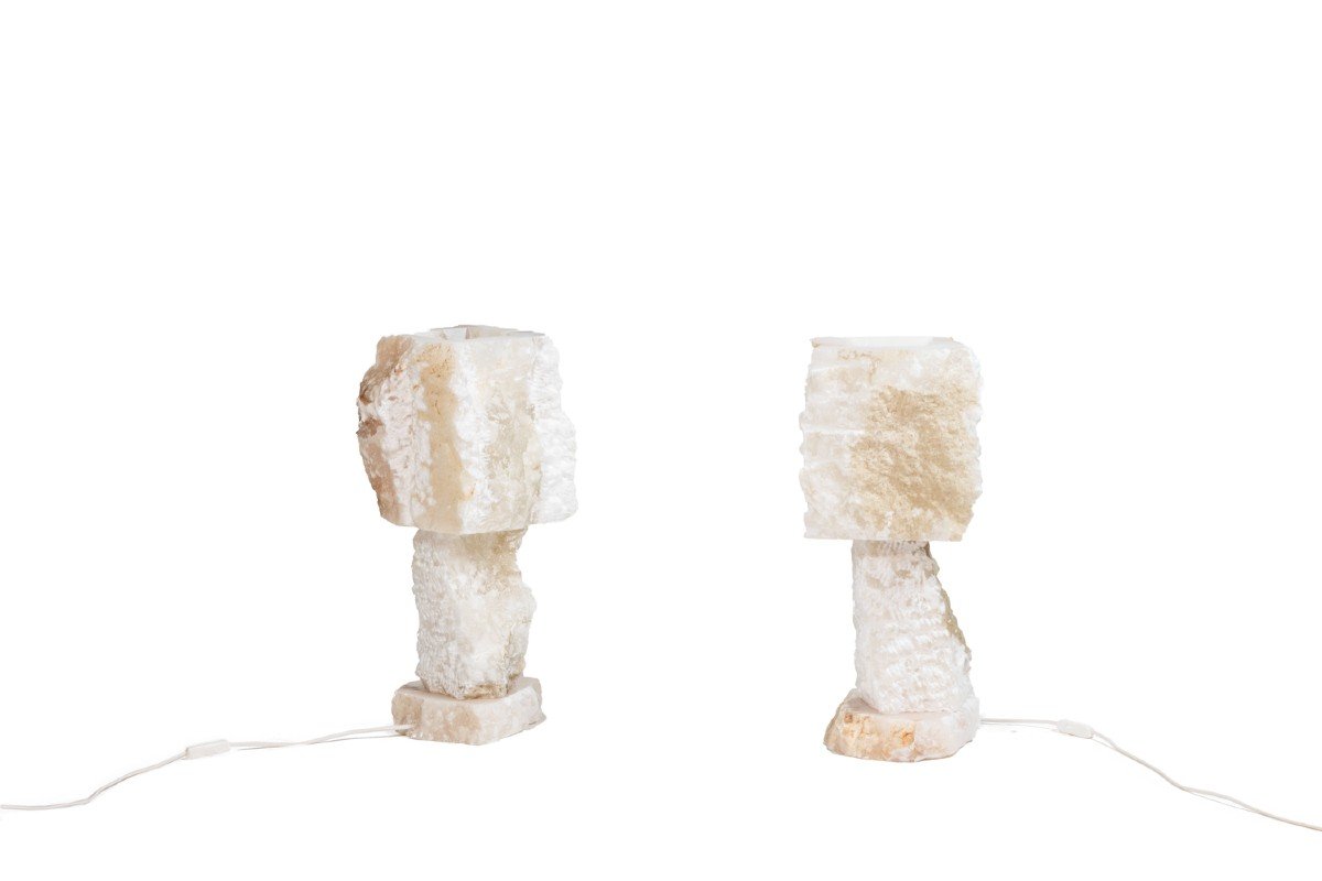 Pair Of Lamps In Alabaster, Contemporary Work, Ls5406881b