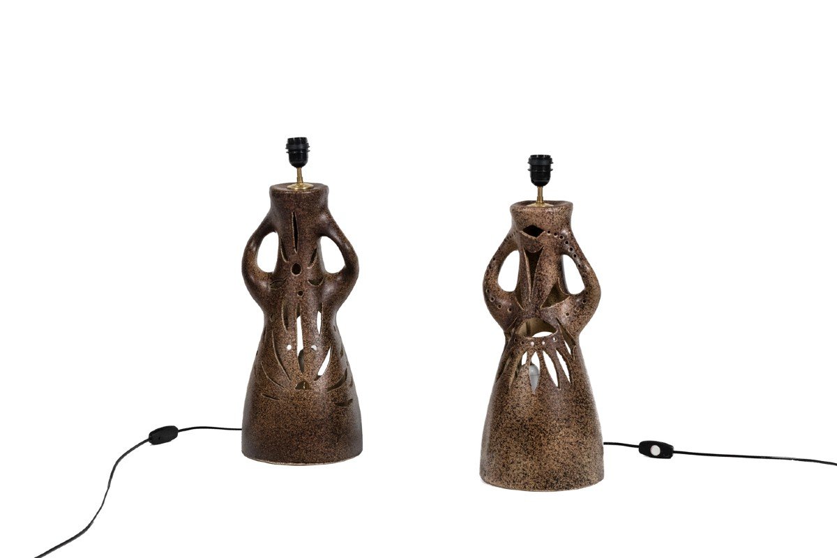 Bastian Le Pemp, Pair Of Lamps In Terracotta, 1970s, Ls5468304d-photo-1