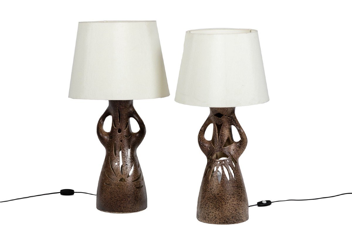 Bastian Le Pemp, Pair Of Lamps In Terracotta, 1970s, Ls5468304d