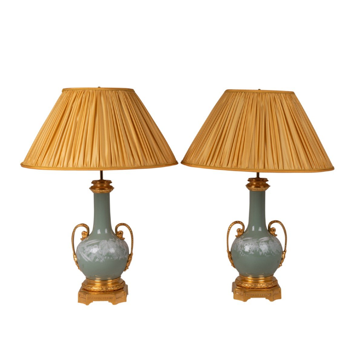 Pair Of Lamps In Porcelain Celadon And Bronze, Circa 1880, Ls53501172