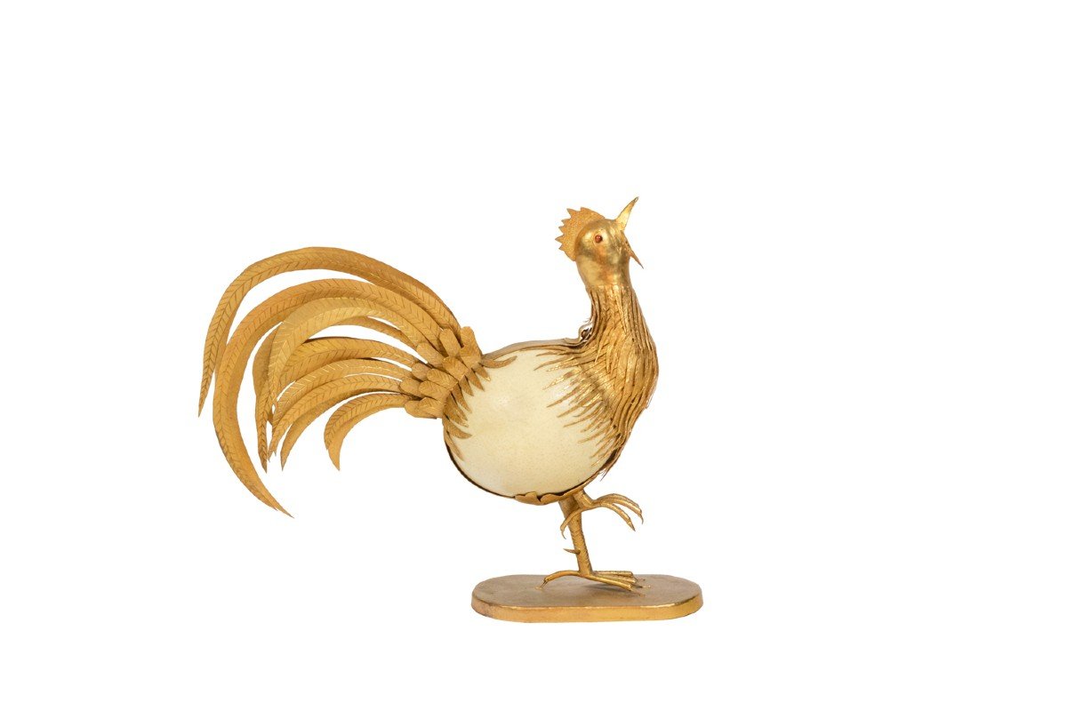 Coq En Oeuf D’autruche Et Laiton Doré, Années 1970, Ls5591125d-photo-2