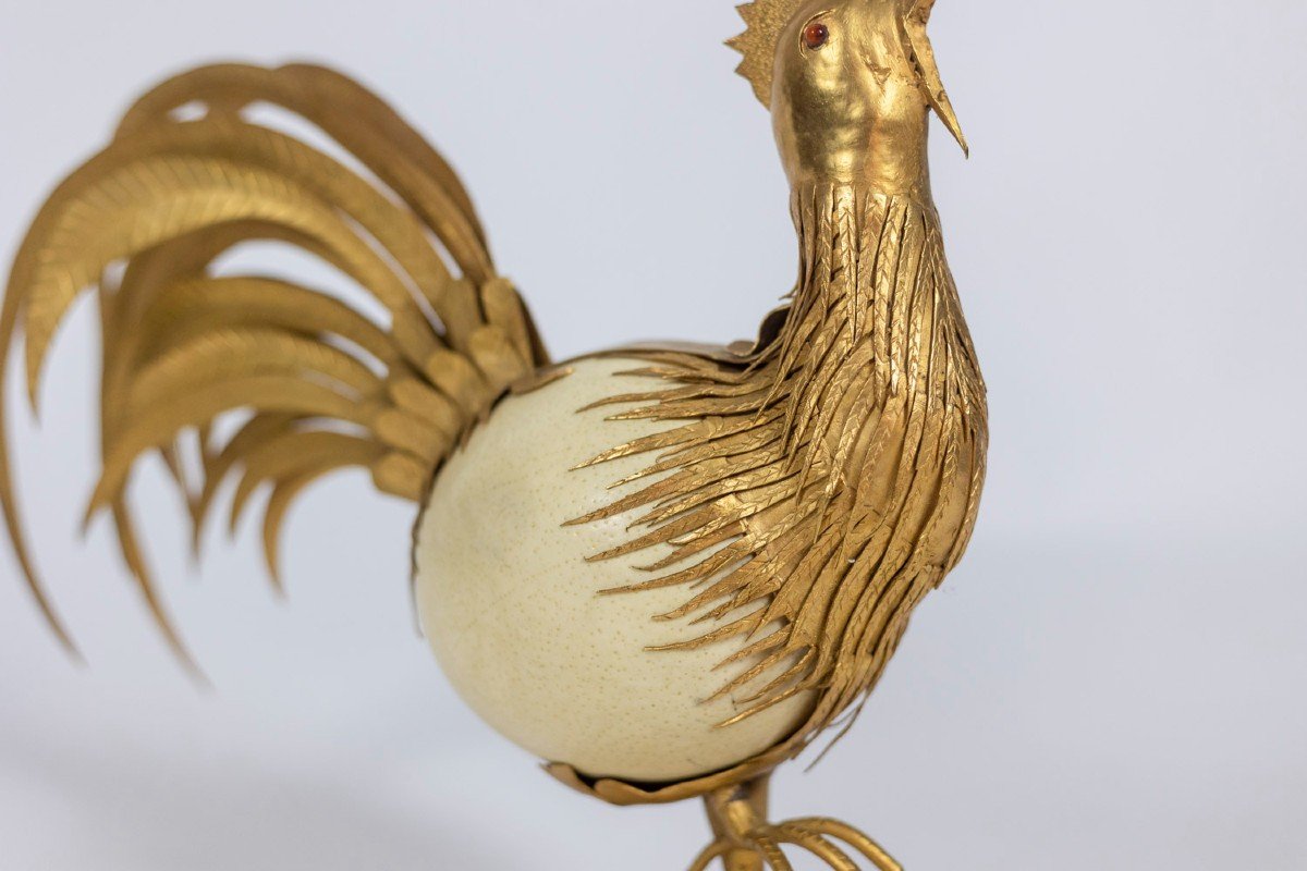 Coq En Oeuf D’autruche Et Laiton Doré, Années 1970, Ls5591125d-photo-2