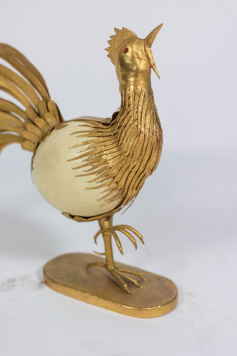 Coq En Oeuf D’autruche Et Laiton Doré, Années 1970, Ls5591125d-photo-4