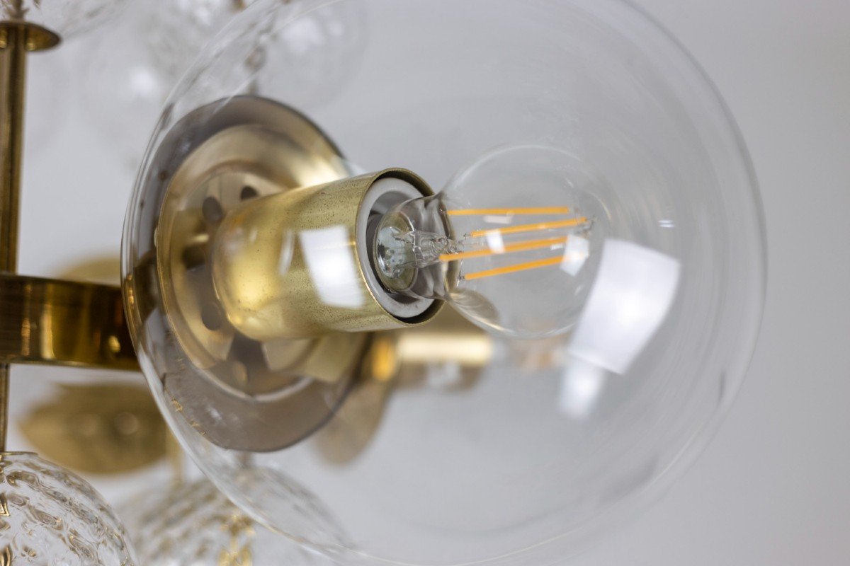 Chandelier In Golden Brass And Blown Glass, 1970s, Ls56693600a-photo-1
