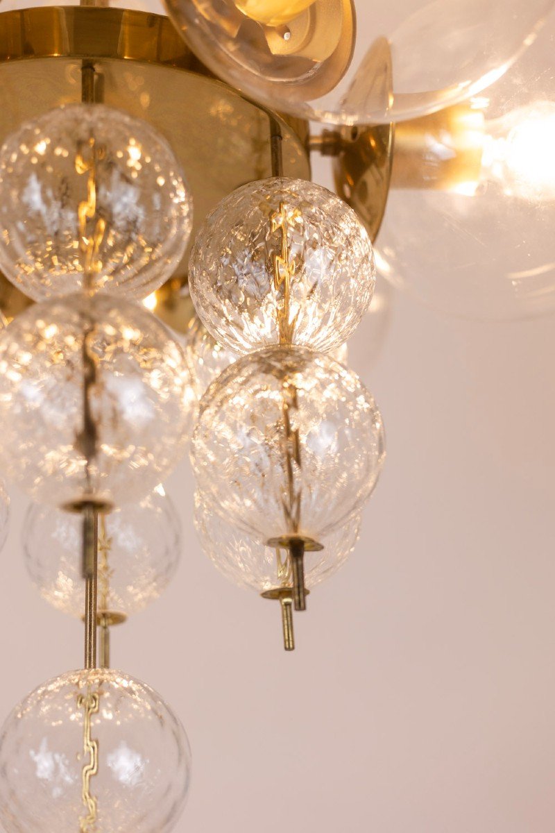 Chandelier In Golden Brass And Blown Glass, 1970s, Ls56693600a-photo-4