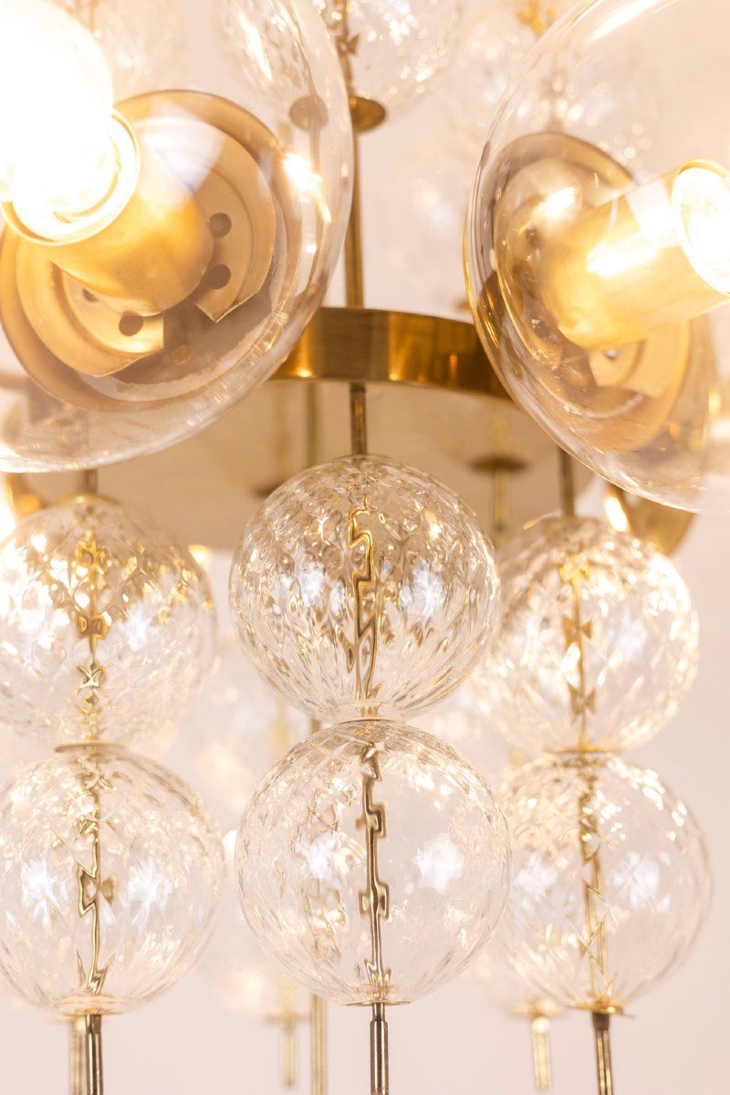 Chandelier In Golden Brass And Blown Glass, 1970s, Ls56693600a-photo-6