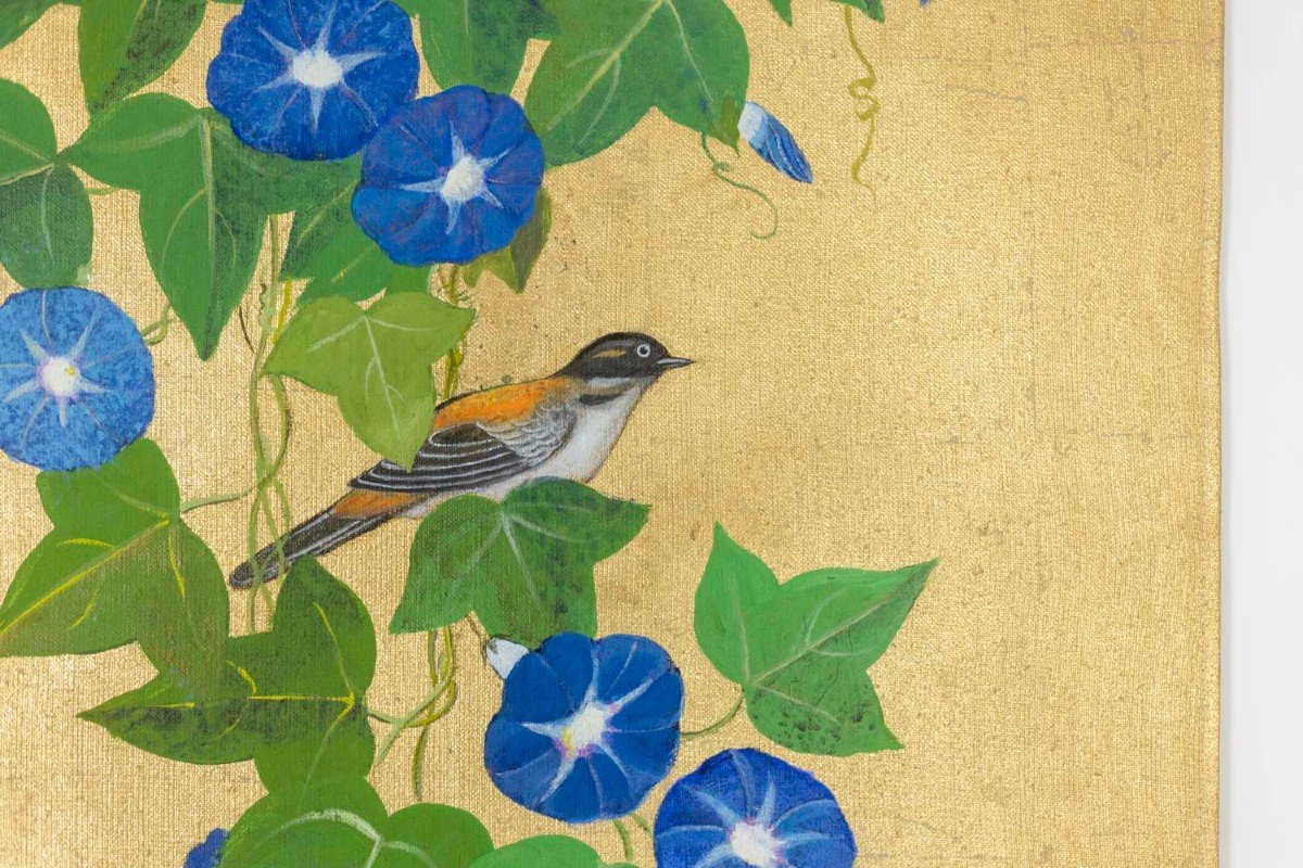 Toile Peinte à Décor De Feuilles, Papillons Et Oiseaux, Travail Contemporain, Ls56391267g-photo-2
