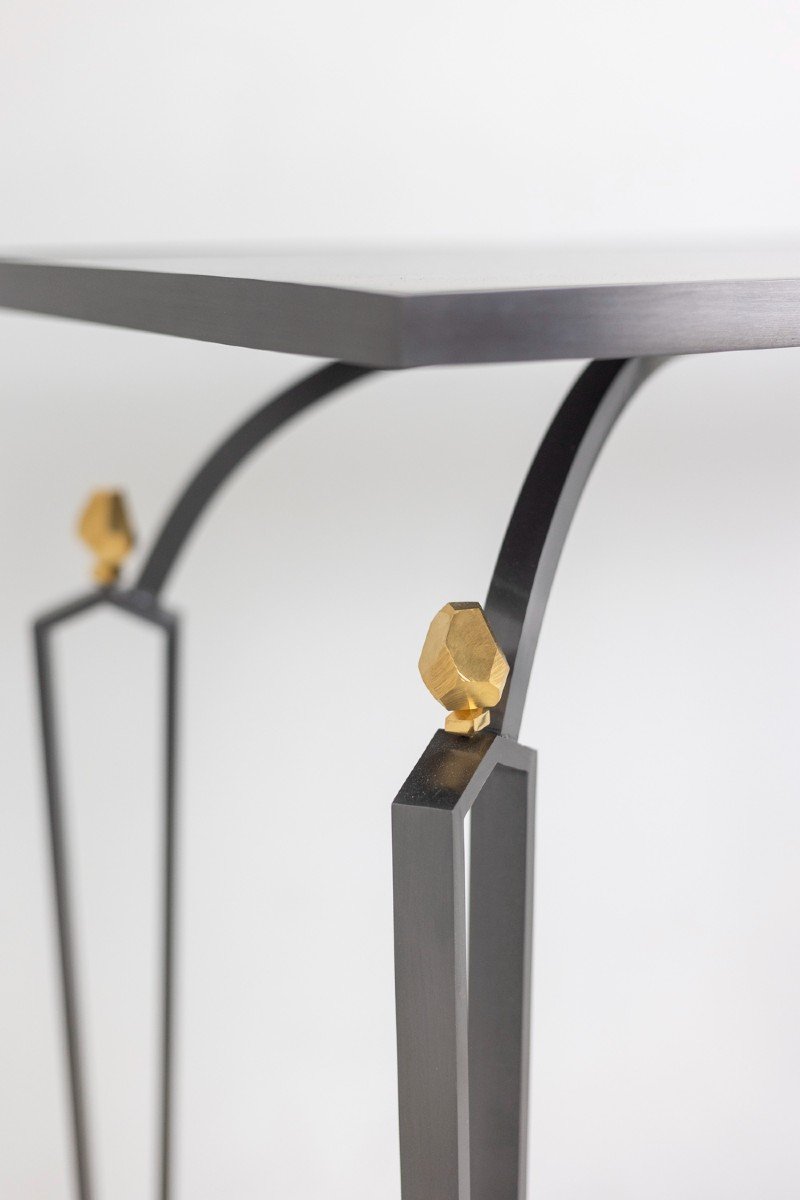 Antoine Dariule, Console En Acier Et Laiton Patiné, Travail Contemporain, LS56851908C-photo-6