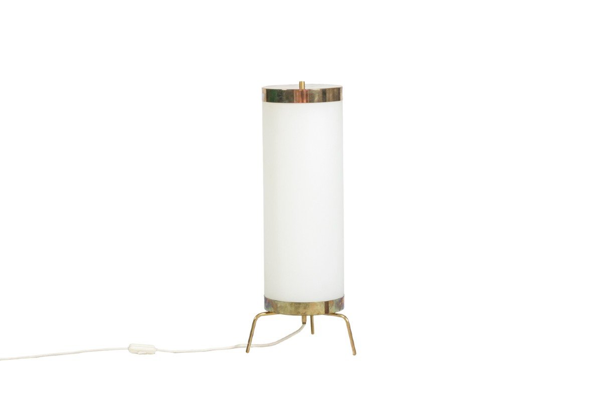 Lamp In White Opaline And Golden Brass, 1970s