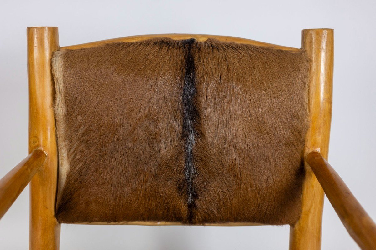 Brutalist Style Armchair In Elm And Goatskin, 1970s-photo-4