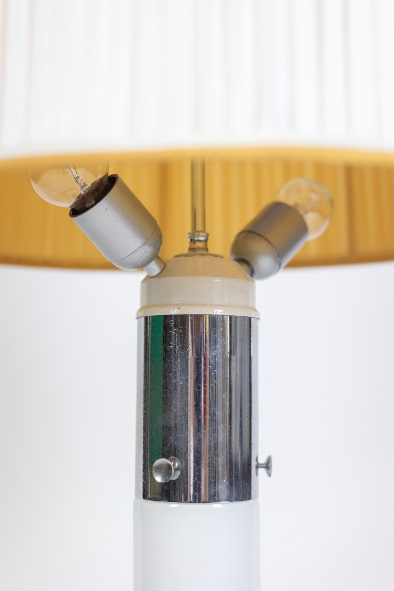 Lampe En Verre Blanc à Décor D’une Spirale Marron Et Jaune, Années 1970-photo-3