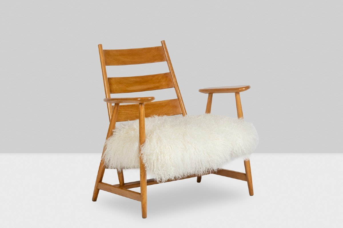 Paire De Fauteuils « Lounge » En Hêtre Blond. Années 1950-photo-3