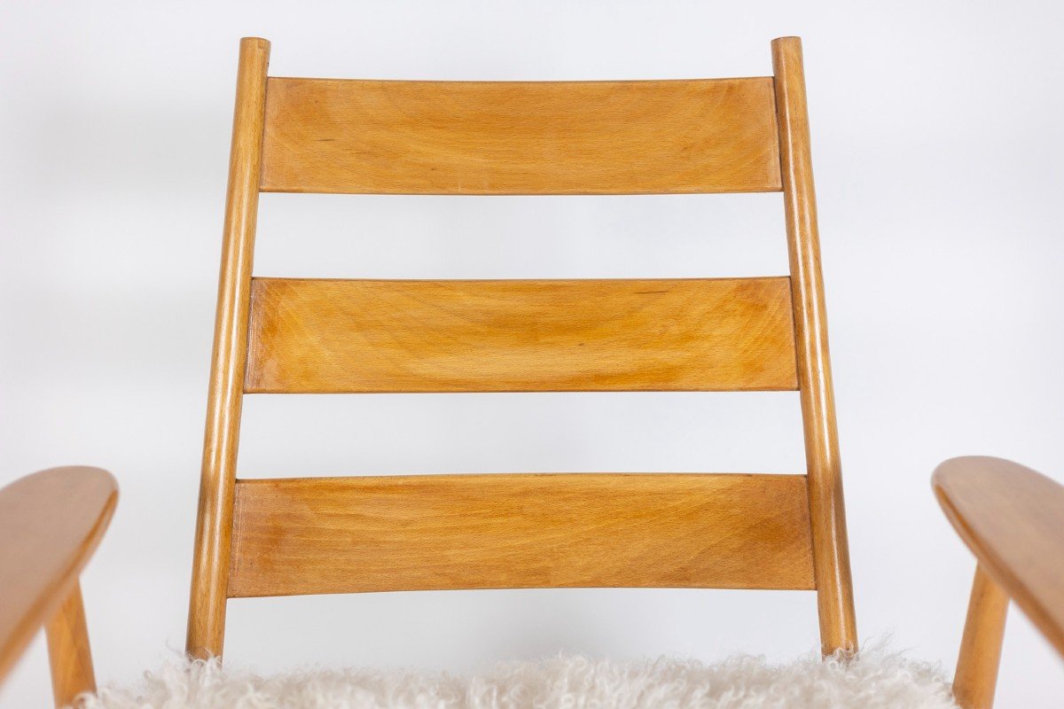 Paire De Fauteuils « Lounge » En Hêtre Blond. Années 1950-photo-2